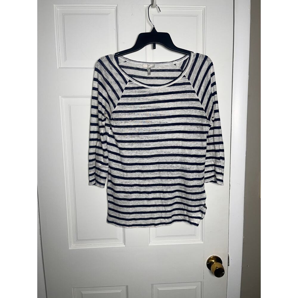 Joie Womens Linen Gray Navy Striped Knit Top Short Sleeve Size Small